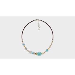 Misani - Collana Cuoio 3Mm - Oro E Gemme