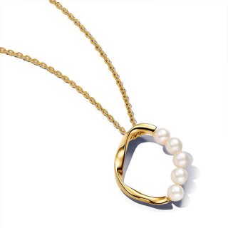 Collana Cerchio Linea Sinuosa con Perle d'Acqua Dolce Coltivate