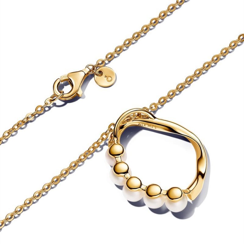 Collana Cerchio Linea Sinuosa con Perle d'Acqua Dolce Coltivate