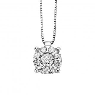 Donna Oro - Pendente Petali - Oro Bianco - Diamanti