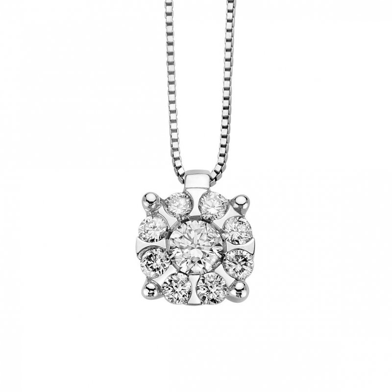 Donna Oro - Pendente Petali - Oro Bianco - Diamanti