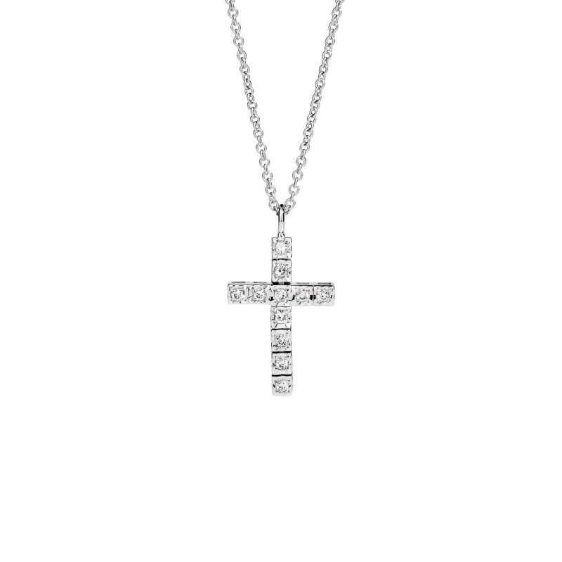 GIROCOLLO CROCE FACET CON DIAMANTI NERI