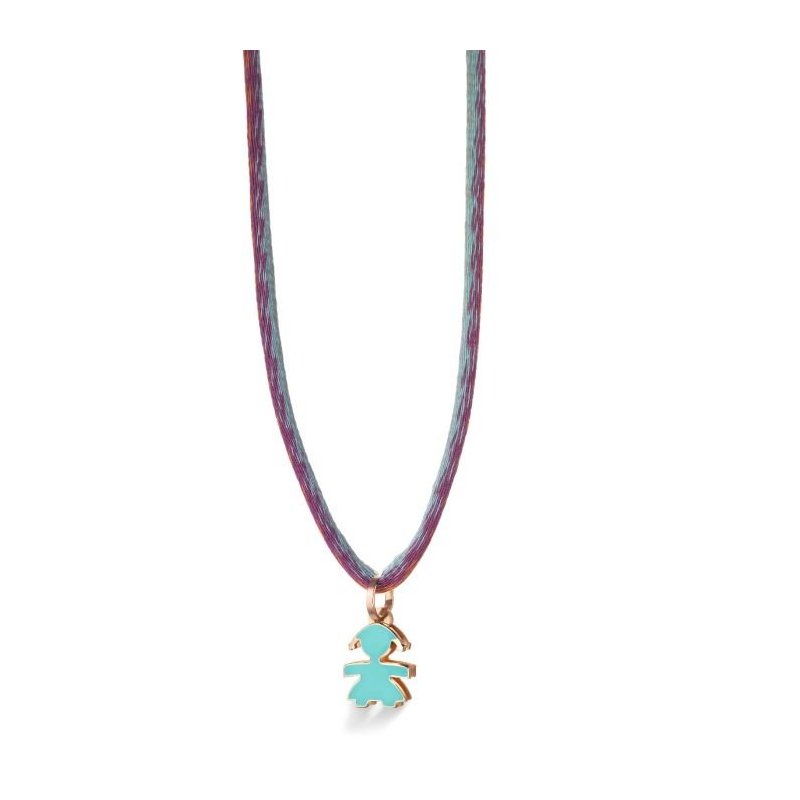 Le Bebe' - Ciondolo Sagoma Bimba - Oro Rosa - Smalto Verdeacqua
