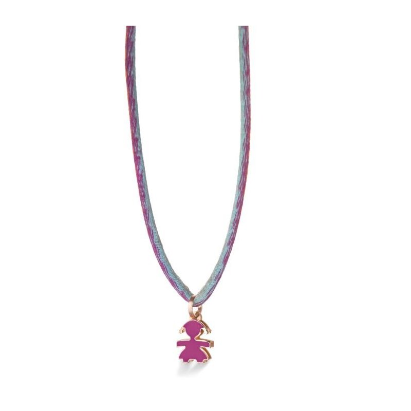 Le Bebe' - Ciondolo Sagoma Bimba - Oro Rosa - Smalto Viola