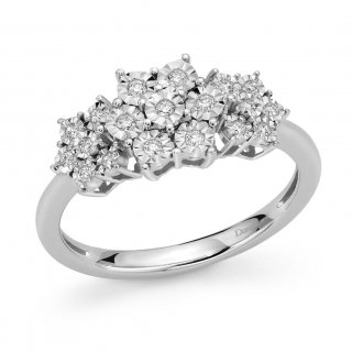 Donna Oro - Anello A Stella - Oro Bianco - Diamanti