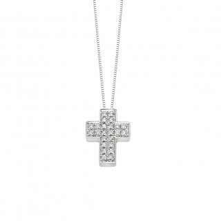 Donna Oro - Girocollo Croce - Oro Bianco - Diamanti