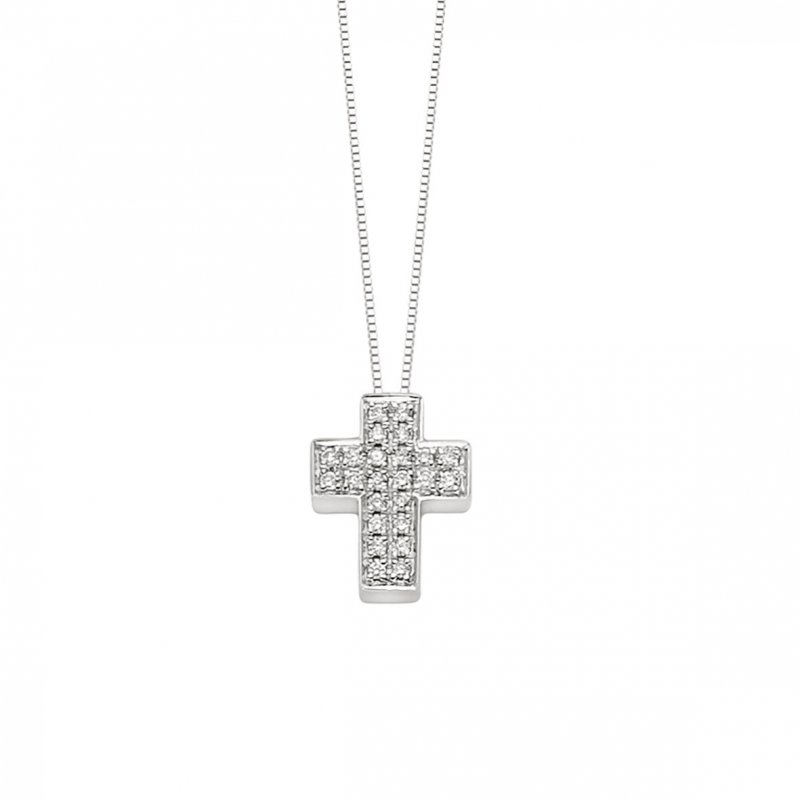 Donna Oro - Girocollo Croce - Oro Bianco - Diamanti