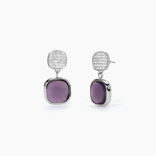 2 Jewels - Orecchini In Acciaio 316L - Glass Viola - Cristalli Bianchi