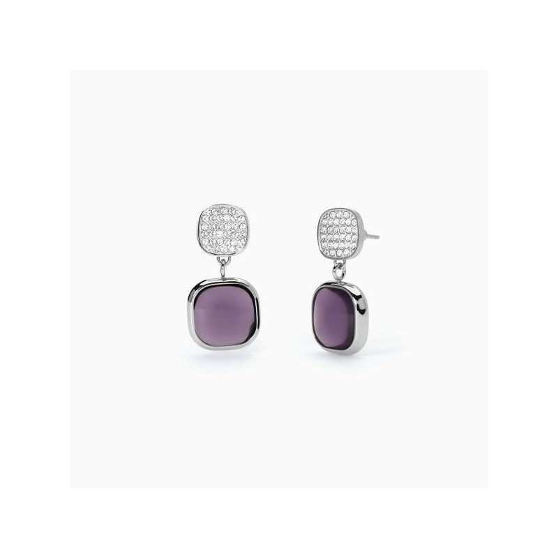 2 Jewels - Orecchini In Acciaio 316L - Glass Viola - Cristalli Bianchi