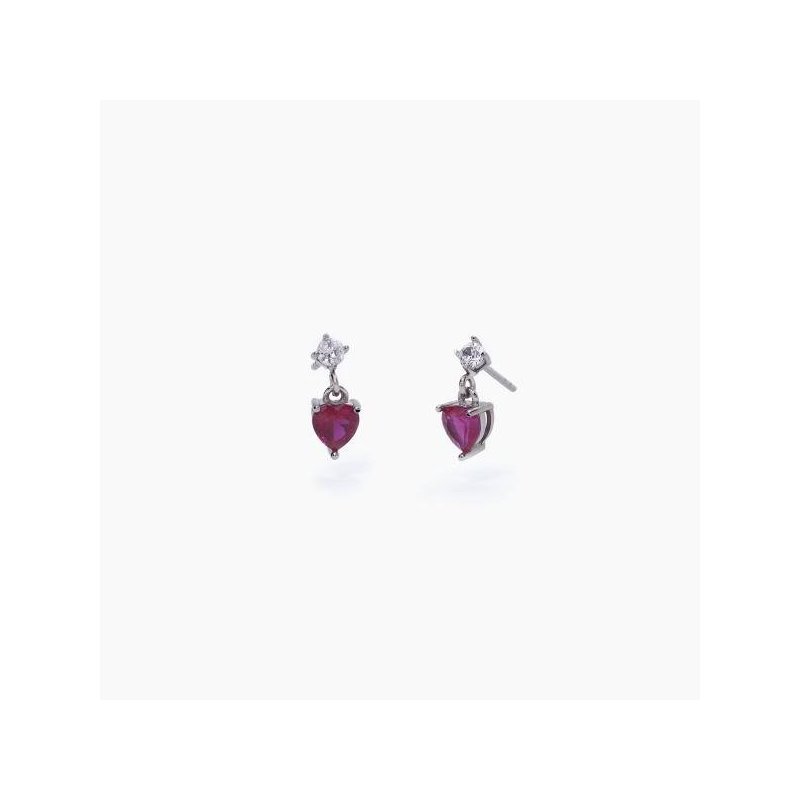 2 Jewels - Orecchini In Acciaio 316L - Rubino Sintetico - Cz