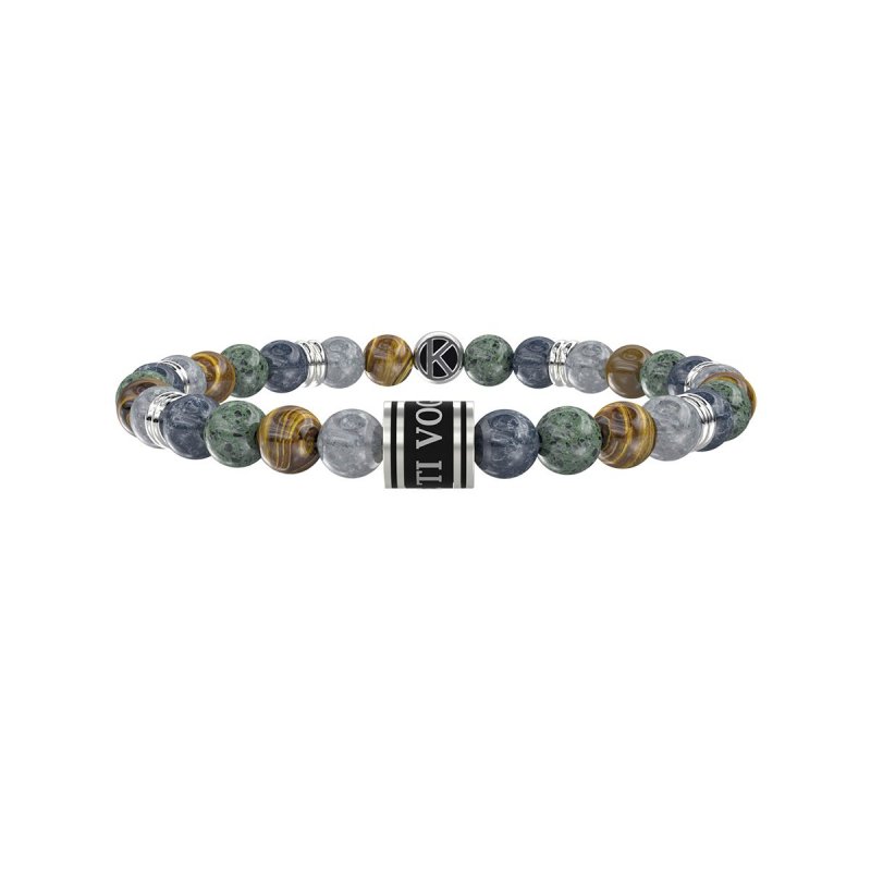Kidult - Bracciale In Acciaio 316L - Pvd Nero - Pietre