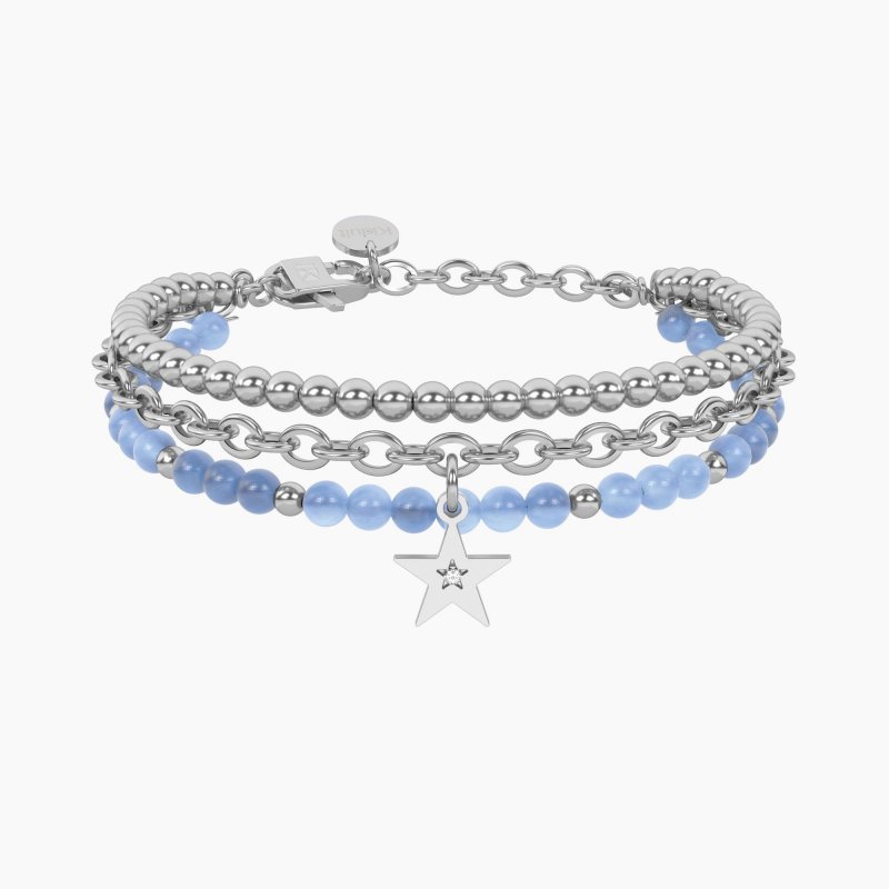Kidult - Bracciale Giada Azzurra Con Stella - Acciaio - Giada