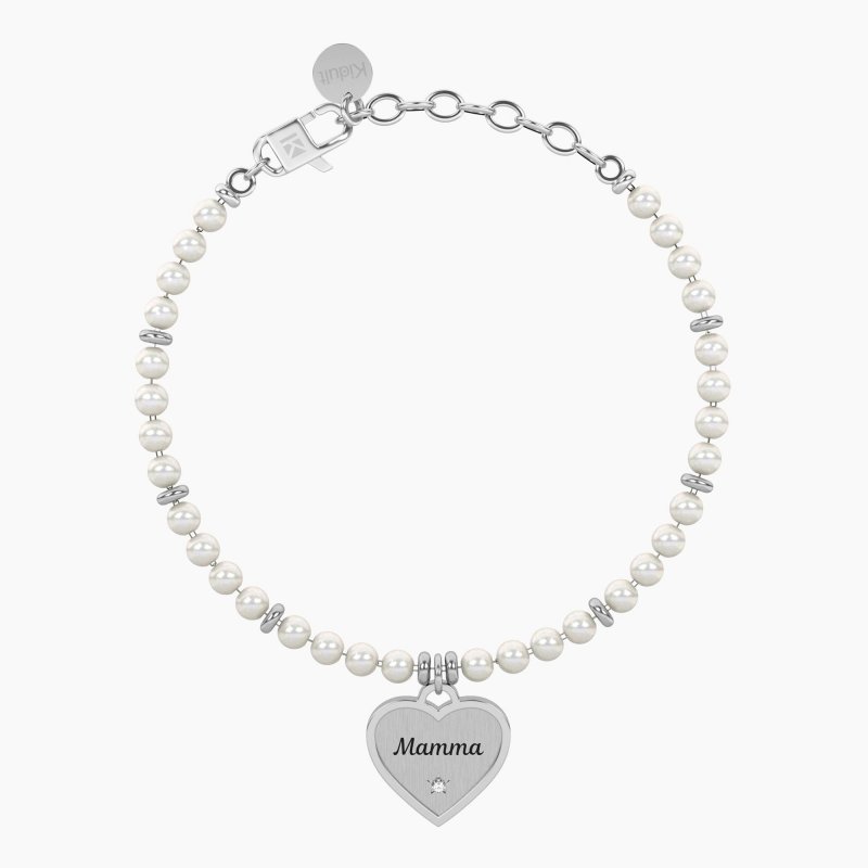 Kidult - Bracciale Perle Con Ciondolo Cuore - Mamma