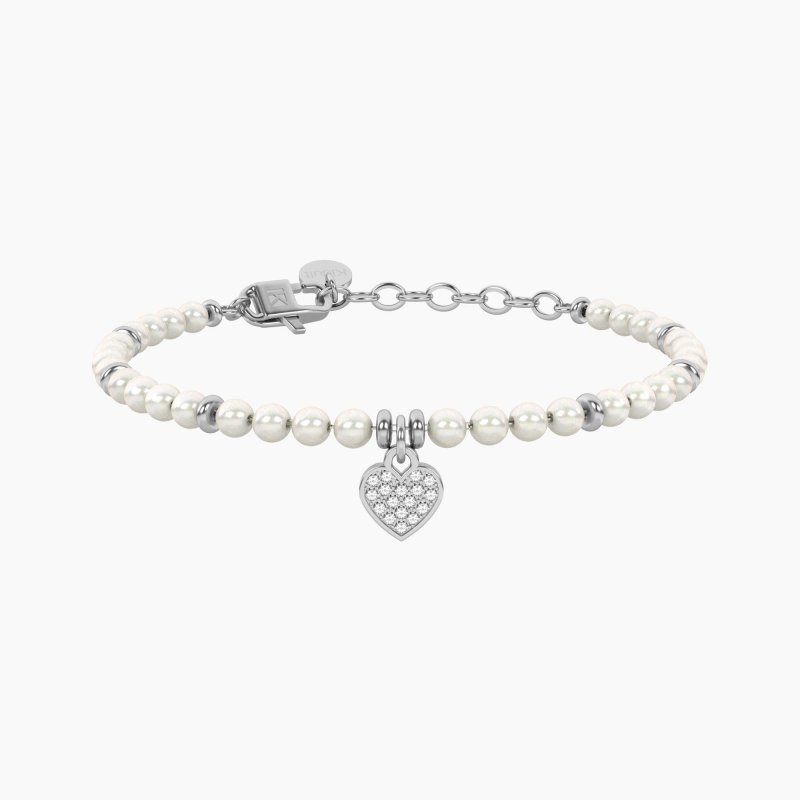 Kidult - Bracciale Con Perle E Cuore Cuore - Acciaio - Cristalli