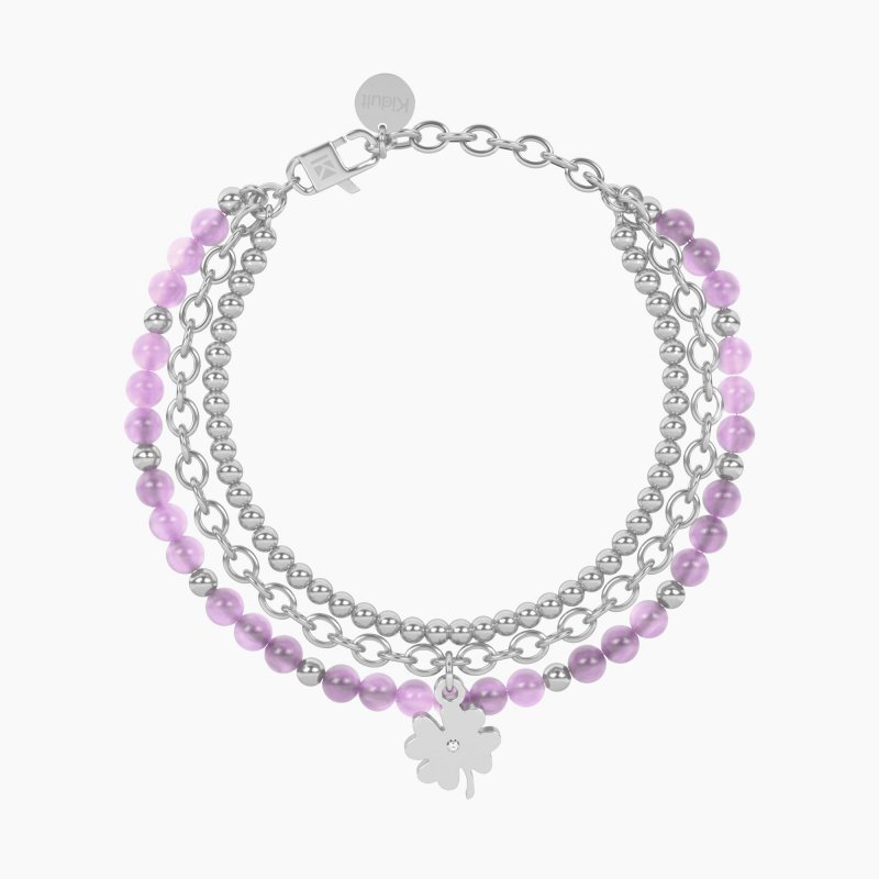 Kidult - Bracciale Giada Rosa - Quadrifoglio - Fortuna