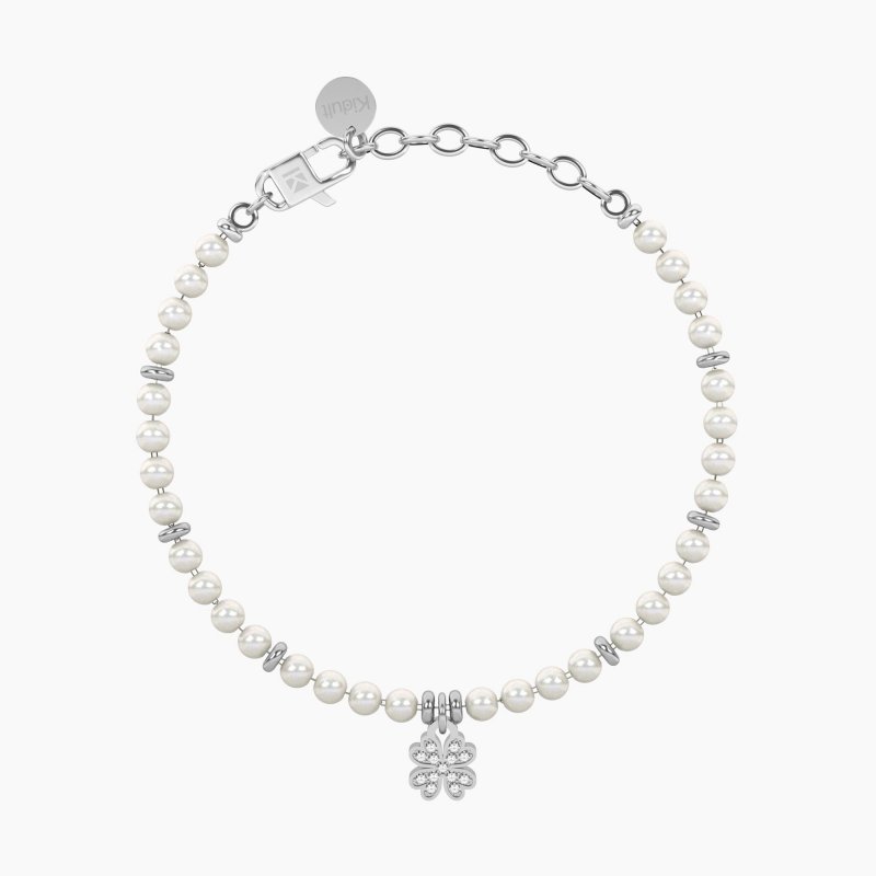 Kidult - Bracciale Con Perle E Quadrifoglio - Acciaio - Cristalli