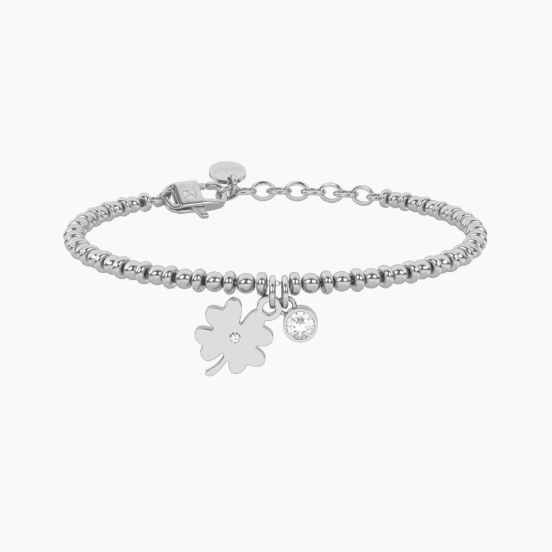 Kidult - Bracciale Sfere Con Quadrifoglio - Acciaio - Cristalli