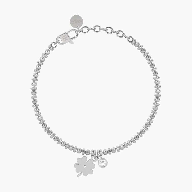 Kidult - Bracciale Sfere Con Quadrifoglio - Acciaio - Cristalli