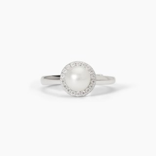 Mabina - Anello In Argento Con Perla Coltivata - Regolabile - Zirconi