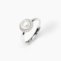 Mabina - Anello In Argento Con Perla Coltivata - Regolabile - Zirconi