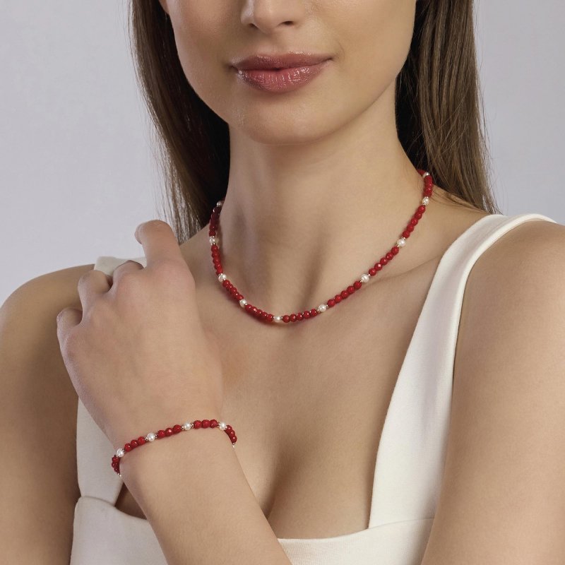 Mabina - Bracciale In Con Perle Coltivate - Corallo Bambù