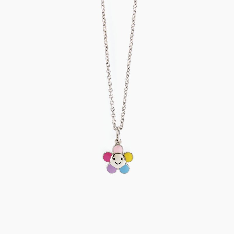 Mabina - Girocollo Con Fiore Multicolor Bloom - Argento - Smalto