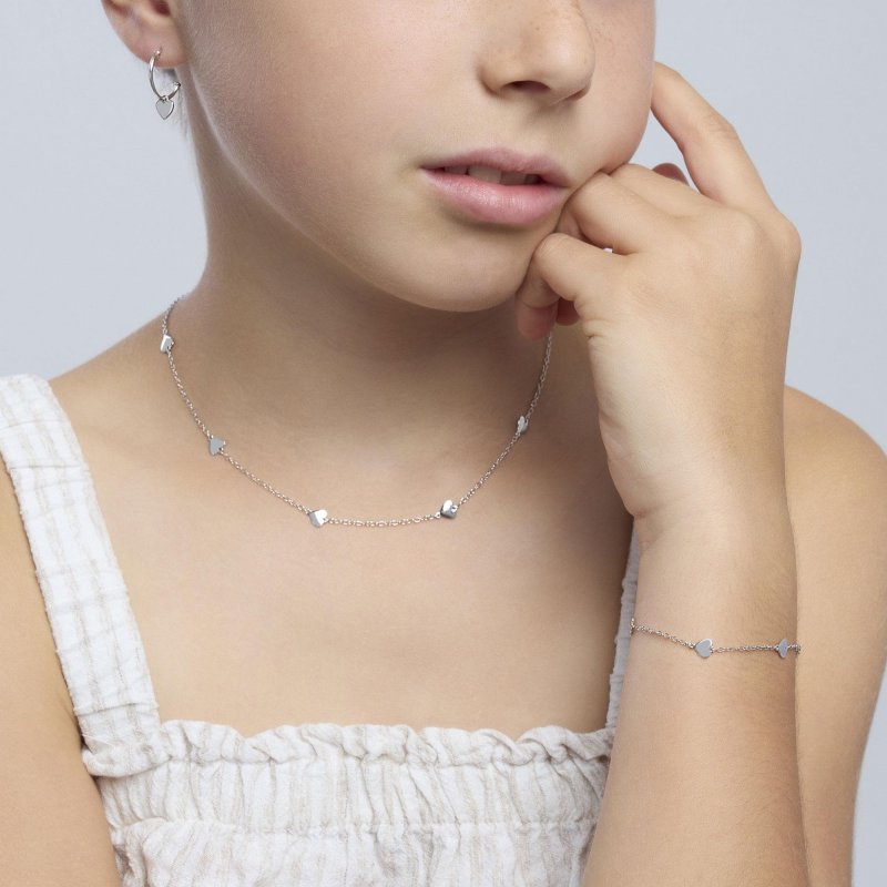 Mabina - Bracciale In Argento Con Cuori - Regolabile - Bimba