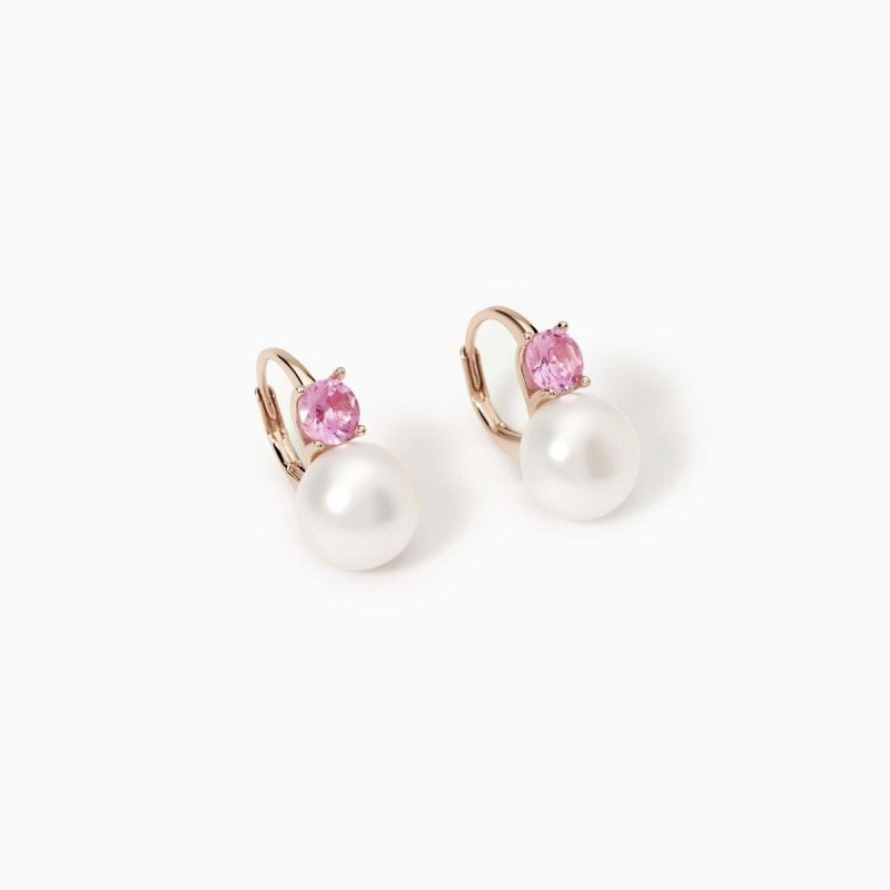 Mabina - Orecchini Con Perle E Tormalina Sintetica - Argento - Oro Rosa