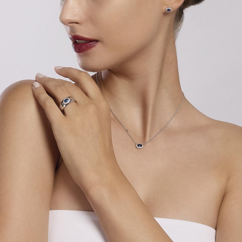 Mabina - Girocollo Con Zaffiro Sintetico - Argento 925 - Zirconi