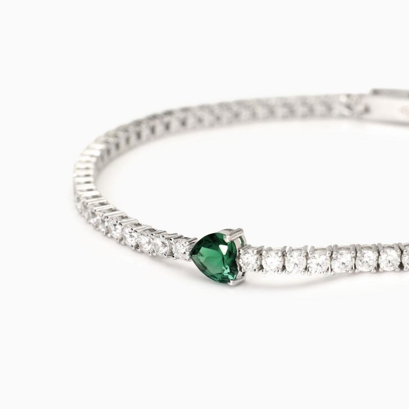 Mabina - Bracciale Tennis Con Smeraldo Sintetico - Argento - Zirconi