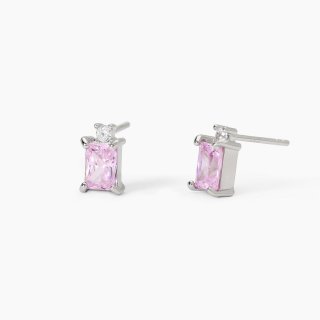 Mabina - Orecchini In Argento - Zircone Rosa - Taglio Princess