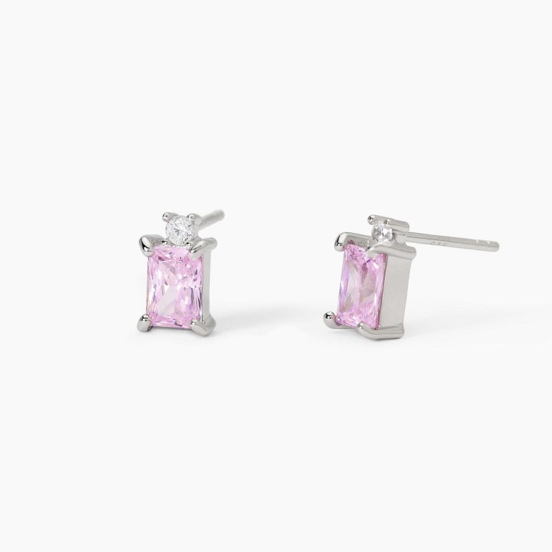 Mabina - Orecchini In Argento - Zircone Rosa - Taglio Princess