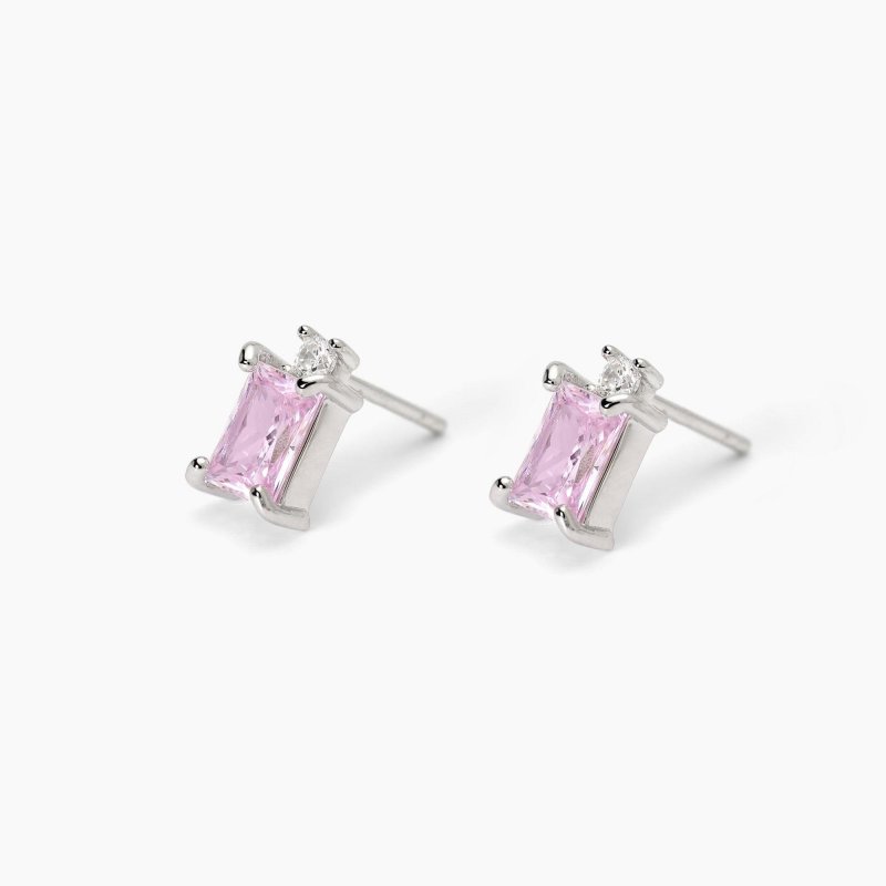 Mabina - Orecchini In Argento - Zircone Rosa - Taglio Princess