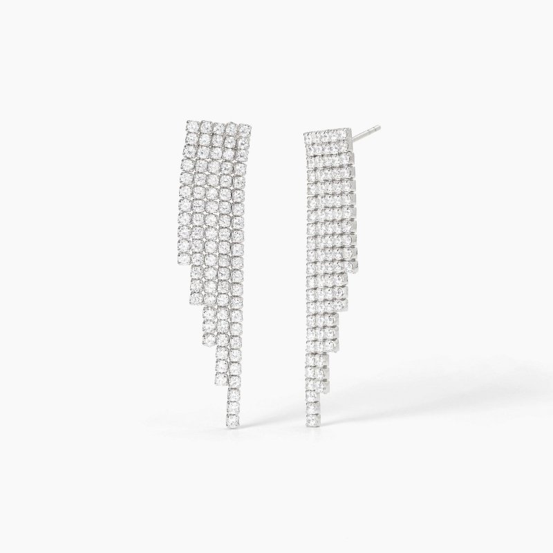 Mabina - Orecchini In Argento Con Cascata Di Zirconi - Eleganti - Brillanti