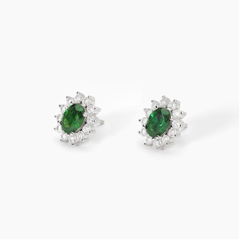 Mabina - Orecchini In Argento - Smeraldo Sintetico - Zirconi