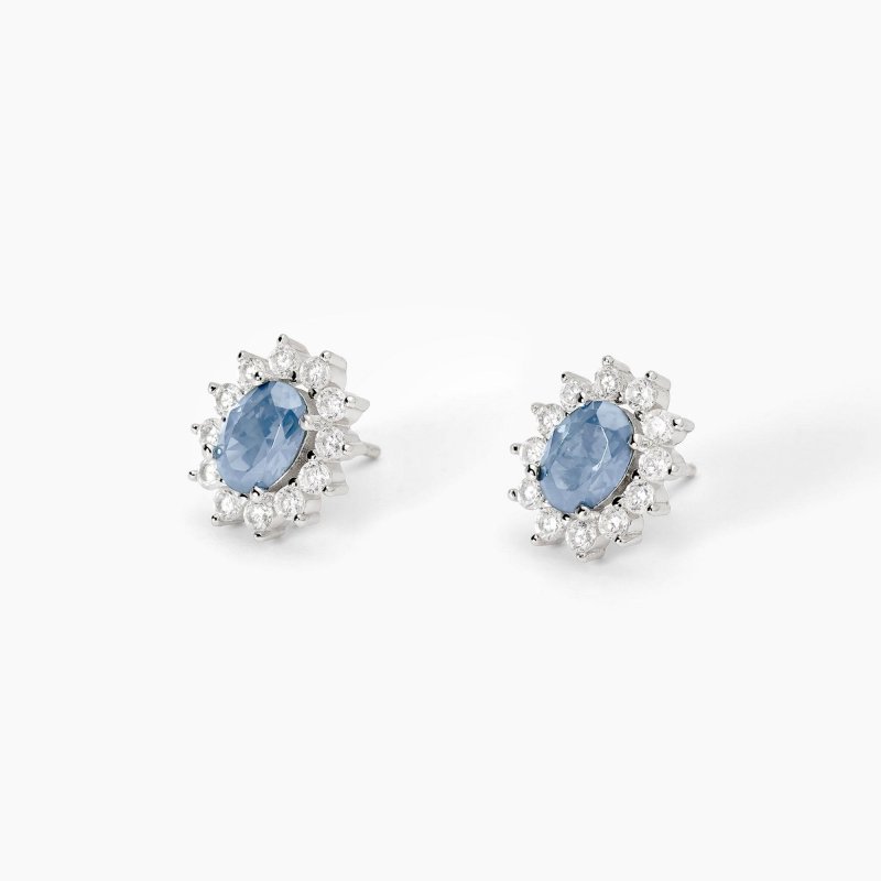 Mabina - Orecchini In Argento - Acquamarina Sintetica - Zirconi