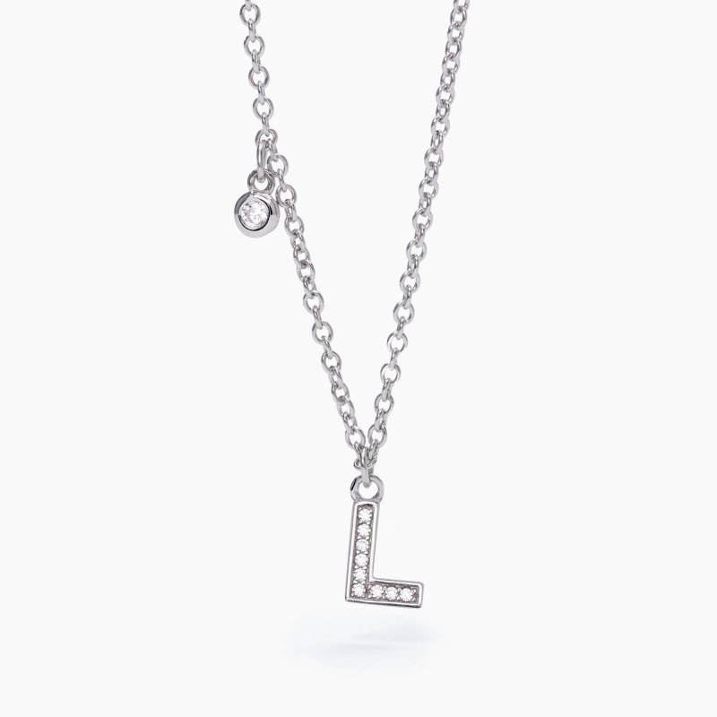 Mabina - Girocollo Lettera 'L' - Argento - Zirconi