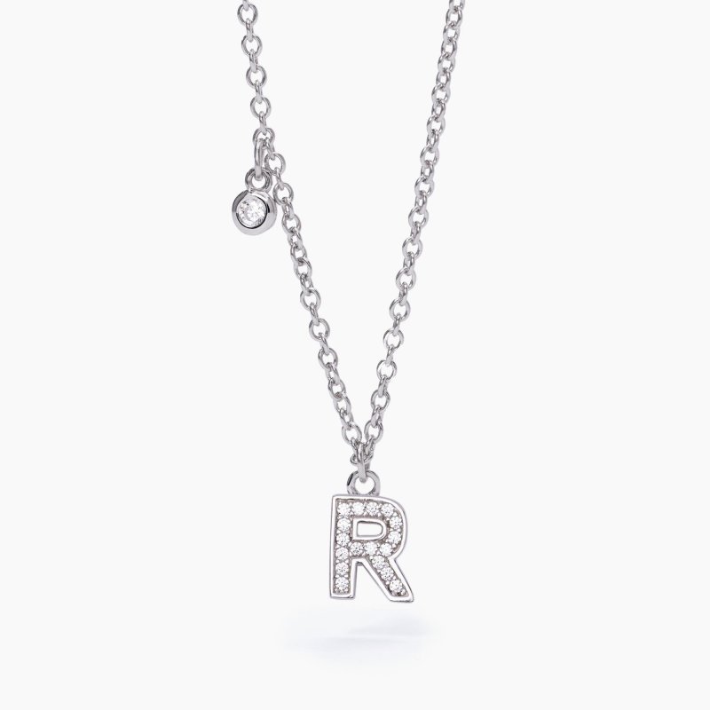 Mabina - Girocollo Lettera "R" - Argento - Zirconi