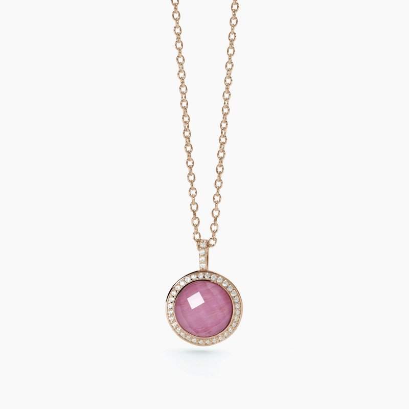 Mabina - Girocollo Con Ciondolo In Rodocrosite Diva - Argento 925 - Placcatura In Oro Rosa 18K