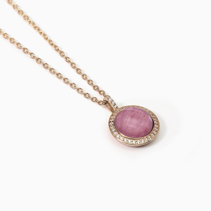 Mabina - Girocollo Con Ciondolo In Rodocrosite Diva - Argento 925 - Placcatura In Oro Rosa 18K