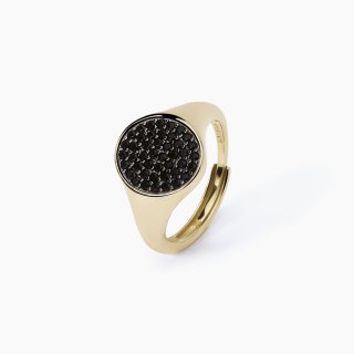 Mabina - Anello Chevalier Con Pavè Nero - Argento 925 - Oro 18K