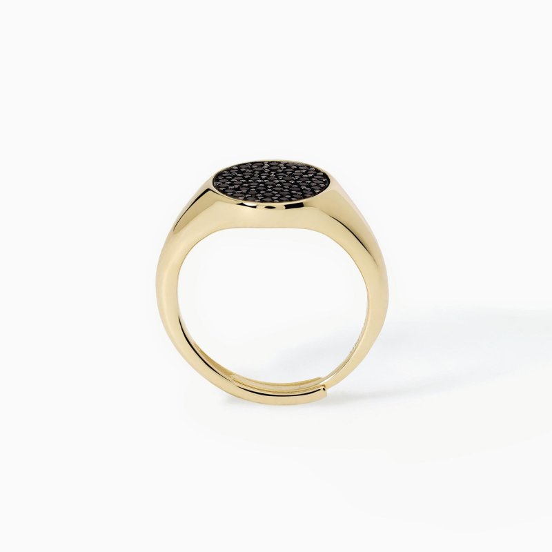 Mabina - Anello Chevalier Con Pavè Nero - Argento 925 - Oro 18K