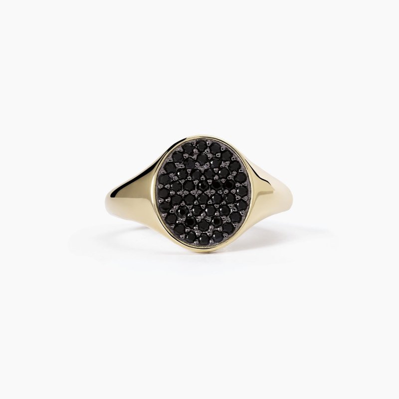 Mabina - Anello Chevalier Con Pavè Nero - Argento 925 - Oro 18K