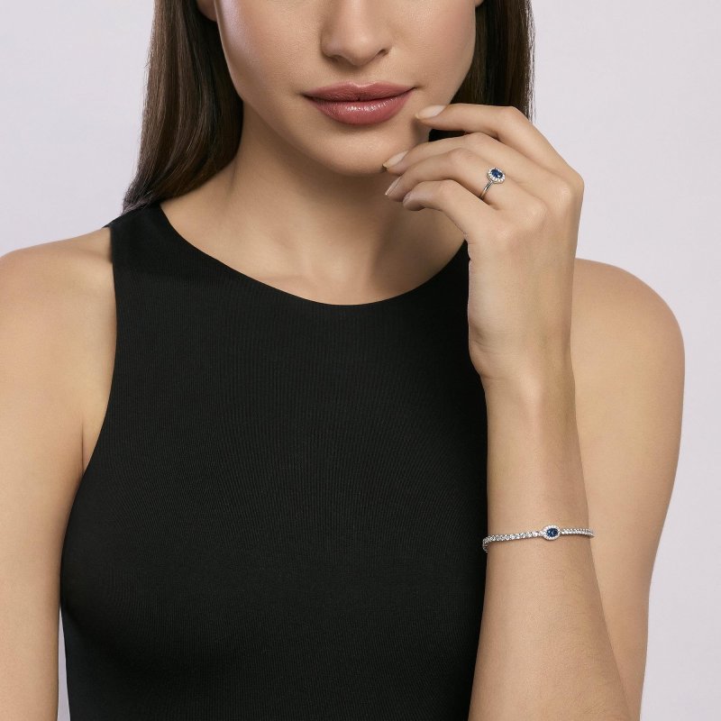 Mabina - Anello Con Zaffiro Sintetico Ovale - Argento 925 - Zirconi