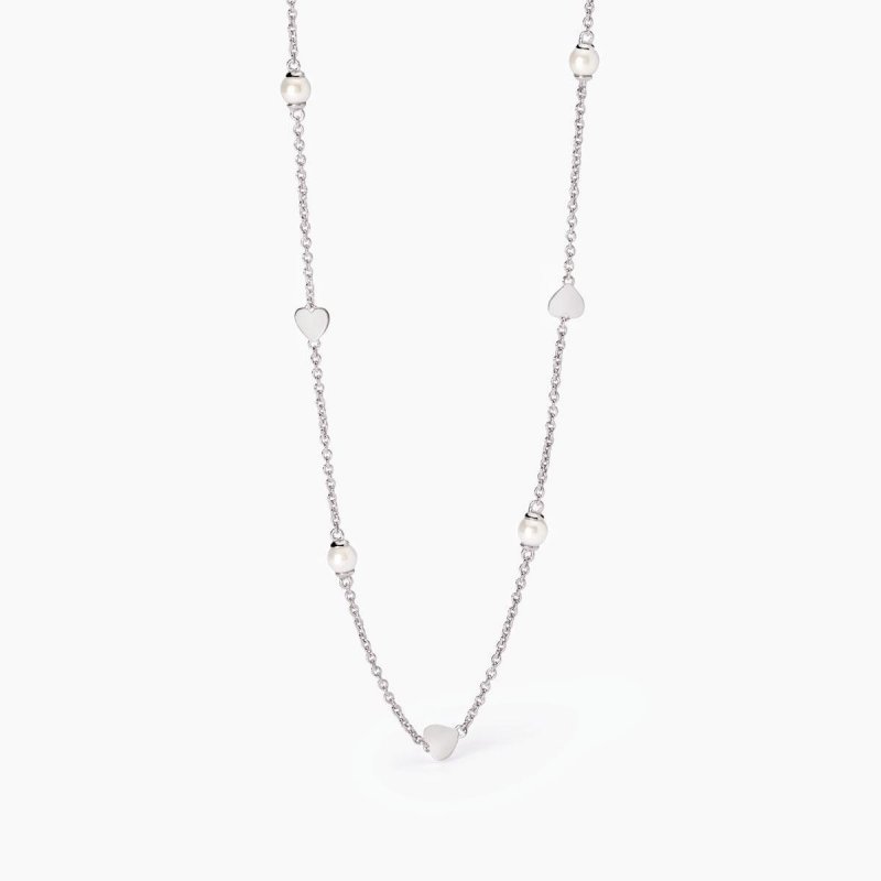 Mabina - Girocollo Con Cuori E Perle Sky Love - Argento - Perle