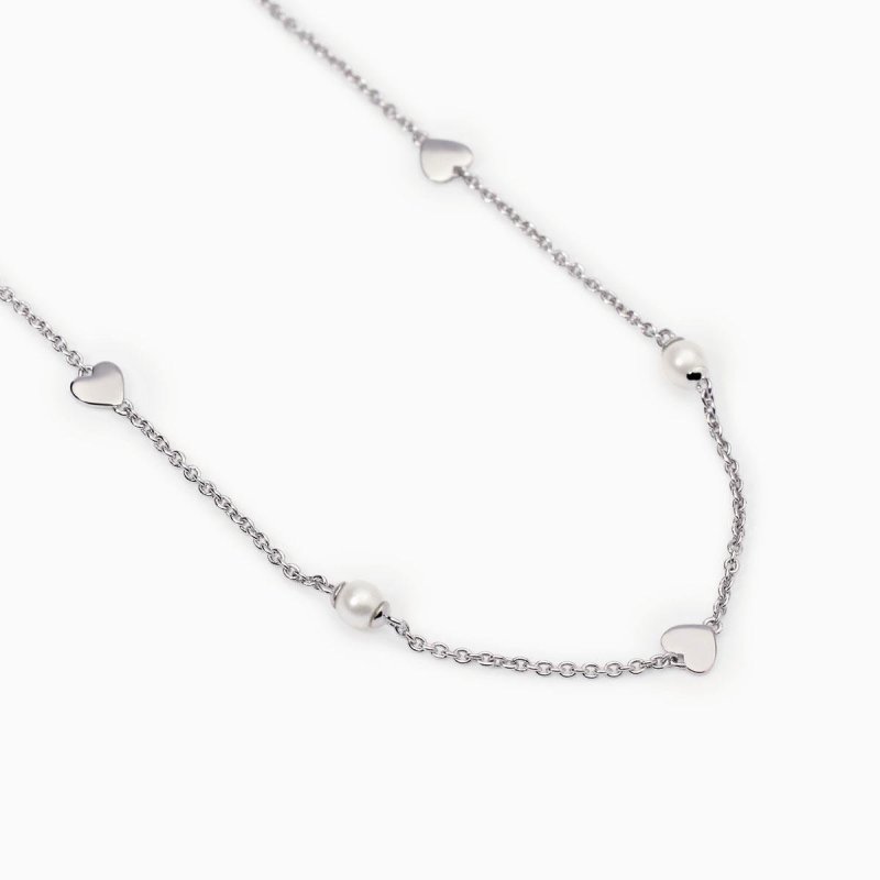 Mabina - Girocollo Con Cuori E Perle Sky Love - Argento - Perle
