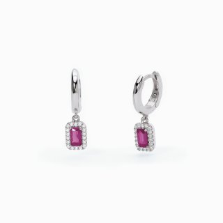 Mabina - Orecchini In Argento A Cerchio - Rubini Sintetici - Zirconi