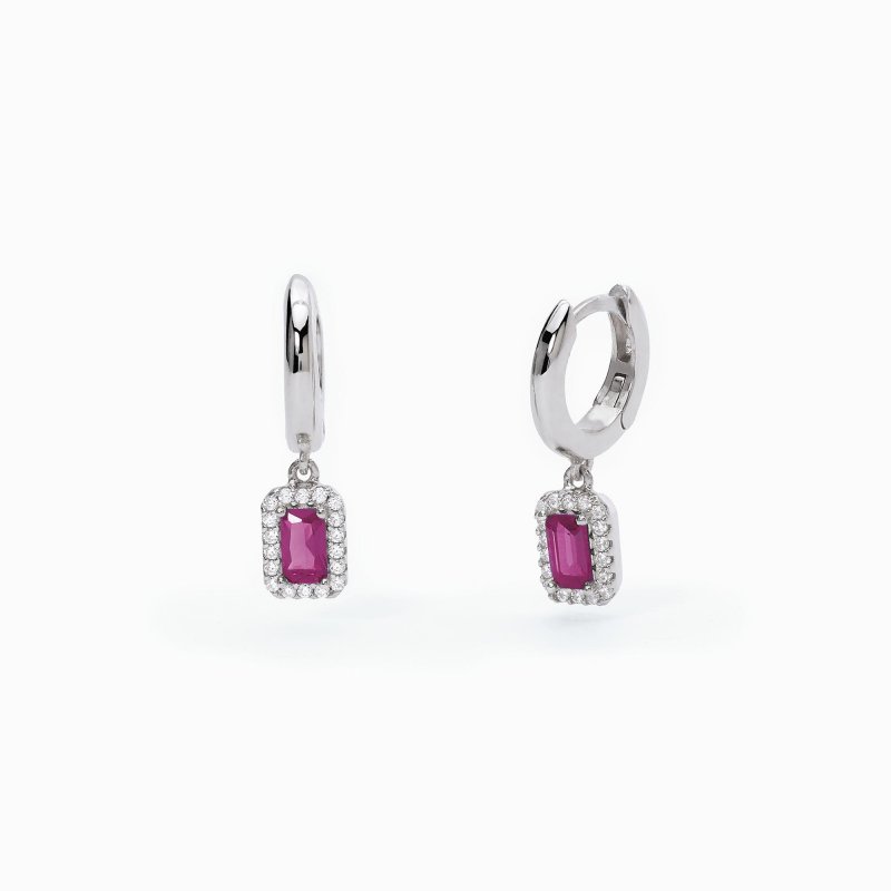 Mabina - Orecchini In Argento A Cerchio - Rubini Sintetici - Zirconi
