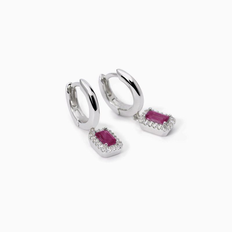 Mabina - Orecchini In Argento A Cerchio - Rubini Sintetici - Zirconi