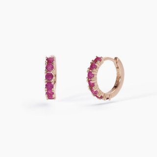 Mabina - Orecchini A Cerchio - Rubini Sintetici - Argento Rosato
